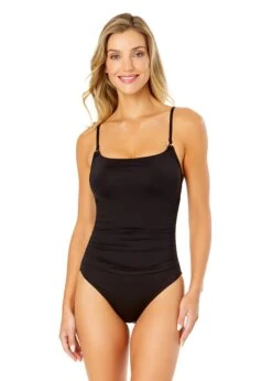 Women's Live In Color Shirred Lingerie Maillot One Piece(Anne Cole Shirred Lingerie Maillot One Piece 1) -Anne Cole Store MYMO05701 BLK NoireBlack 236 FRONT