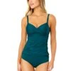 Women's Live In Color Twist Front Underwire Tankini Swim Top(Womens Live In Color Twist Front Underwire Tankini Swim Top 5) -Anne Cole Store MYMT23301 HUNTR HunterGreen MYMB36001 HUNTR 1983 FRONT