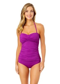 Women's Live In Color Twist Front Bandeaukini Swim Top(Womens Live In Color Twist Front Bandeaukini Swim Top 18) -Anne Cole Store MYMT25001FUSC FUCHSIAMYMB36001 FUCH 1479 FRONT