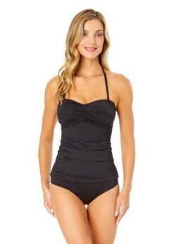 Women's Live In Color Twist Front Bandeaukini Swim Top(Anne Cole Twist Front Bandeaukini Swim Top 1) -Anne Cole Store MYMT25001 BLK NoireBlack MYMB36001 BLK 1067 FRONT