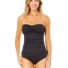 Women's Live In Color Twist Front Bandeaukini Swim Top(Anne Cole Twist Front Bandeaukini Swim Top 1) -Anne Cole Store MYMT25001 BLK NoireBlack MYMB36001 BLK 1078 FRONT