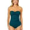 Women's Live In Color Twist Front Bandeaukini Swim Top(Womens Live In Color Twist Front Bandeaukini Swim Top 11) -Anne Cole Store MYMT25001 HUNTR HunterGreen MYMB36001 HUNTR 1884 FRONT