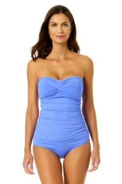 Women's Live In Color Twist Front Bandeaukini Swim Top(Womens Live In Color Twist Front Bandeaukini Swim Top 3)