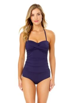 Women's Live In Color Twist Front Bandeaukini Swim Top(Anne Cole Twist Front Bandeaukini Swim Top 1) -Anne Cole Store MYMT25001 NAVY MYMB36001 NAVY 2014 FRONT