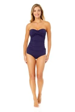 Women's Live In Color Twist Front Bandeaukini Swim Top(Anne Cole Twist Front Bandeaukini Swim Top 1) -Anne Cole Store MYMT25001 NAVY MYMB36001 NAVY 2034