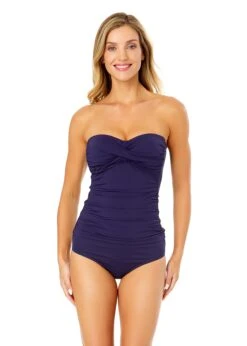Women's Live In Color Twist Front Bandeaukini Swim Top(Anne Cole Twist Front Bandeaukini Swim Top 1) -Anne Cole Store MYMT25001 NAVY MYMB36001 NAVY 2034 FRONT