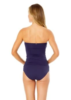 Women's Live In Color Twist Front Bandeaukini Swim Top(Anne Cole Twist Front Bandeaukini Swim Top 1) -Anne Cole Store MYMT25001 NAVY MYMB36001 NAVY 2045 BACK