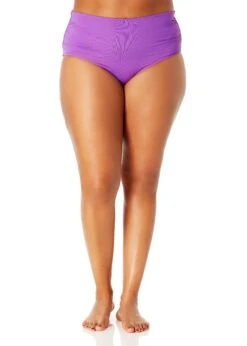 Women's Plus Size Live In Color High Waisted Shirred Bottom(Womens Plus Size Live In Color High Waisted Shirred Bottom 3) -Anne Cole Store MYPB36001 PURPLE 1723