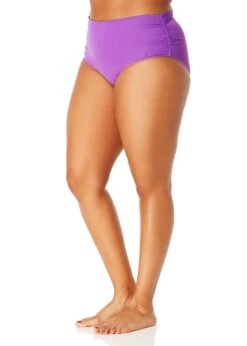 Women's Plus Size Live In Color High Waisted Shirred Bottom(Womens Plus Size Live In Color High Waisted Shirred Bottom 3) -Anne Cole Store MYPB36001 PURPLE 1726