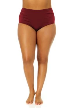 Women's Plus Size Live In Color High Waisted Shirred Bottom(Womens Plus Size Live In Color High Waisted Shirred Bottom) -Anne Cole Store MYPB36001 WINE 161