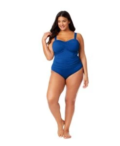 Women's Plus Live In Color Twist Front Shirred One Piece Swimsuit(Womens Plus Live In Color Twist Front Shirred One Piece Swimsuit) -Anne Cole Store MYPO00501 SLB SlateBlue 1140