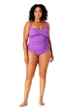 Women's Plus Size Live In Color Twist Front Bandeaukini Swim Top(Womens Plus Size Live In Color Twist Front Bandeaukini Swim Top) -Anne Cole Store MYPT25001 PURPLE MYPB36001 PURPLE 1625