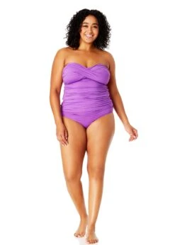 Women's Plus Size Live In Color Twist Front Bandeaukini Swim Top(Womens Plus Size Live In Color Twist Front Bandeaukini Swim Top) -Anne Cole Store MYPT25001 PURPLE MYPB36001 PURPLE 1648