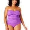 Women's Plus Size Live In Color Twist Front Bandeaukini Swim Top(Womens Plus Size Live In Color Twist Front Bandeaukini Swim Top) -Anne Cole Store MYPT25001 PURPLE MYPB36001 PURPLE 1648 FRONT