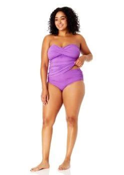 Women's Plus Size Live In Color Twist Front Bandeaukini Swim Top(Womens Plus Size Live In Color Twist Front Bandeaukini Swim Top) -Anne Cole Store MYPT25001 PURPLE MYPB36001 PURPLE 1672