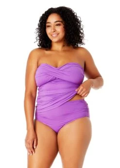 Women's Plus Size Live In Color Twist Front Bandeaukini Swim Top(Womens Plus Size Live In Color Twist Front Bandeaukini Swim Top) -Anne Cole Store MYPT25001 PURPLE MYPB36001 PURPLE 1672 FRONT