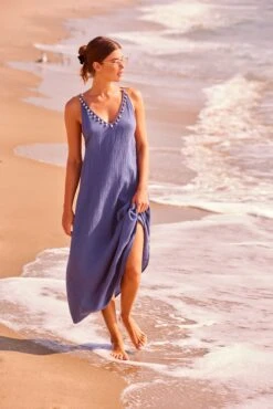 Women's V Neck Braided Shell Strap Cover Up(Womens V Neck Braided Shell Strap Cover Up) -Anne Cole Store blueshellibcu2